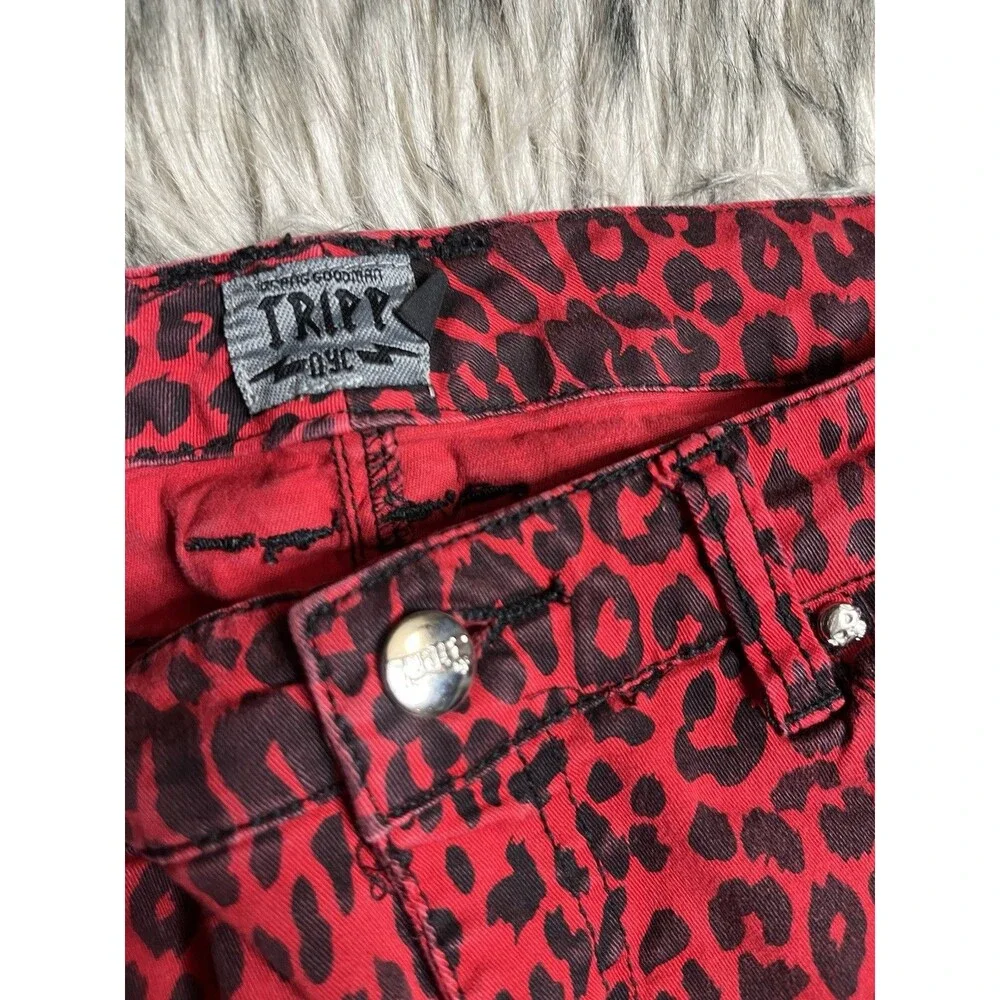 TRIPP NYC Red Leopard Print Skinny Jeans Punk Grunge Style Size 7 Women